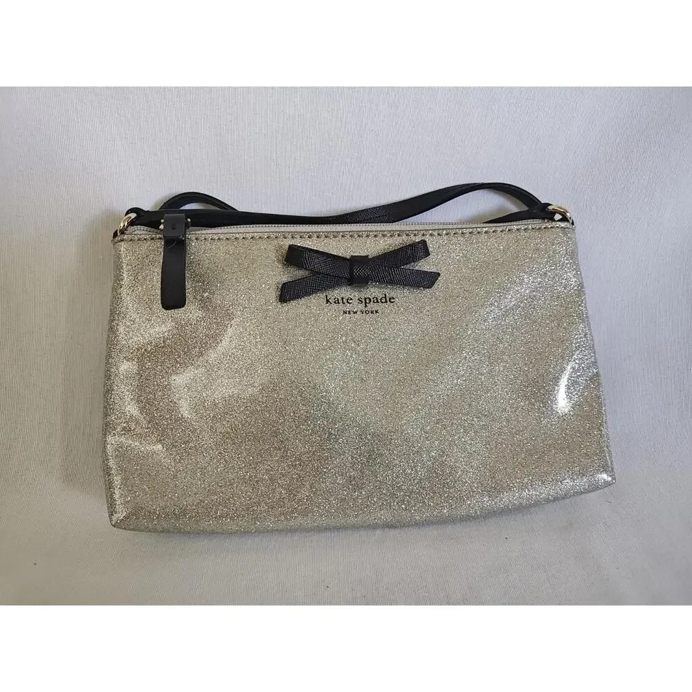 Kate Spade‎ Shoulder Bag Champagne Gold Ribbon PVC Silver Leather strap